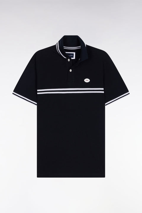 Polo à manches courtes en coton marine à rayures blanches coupe regular - Image 2
