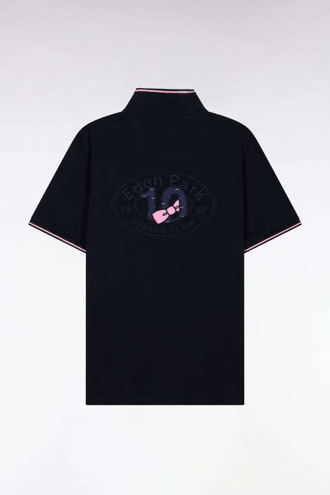 Polo à manches courtes en piqué coton marine broderie dos - Image 2