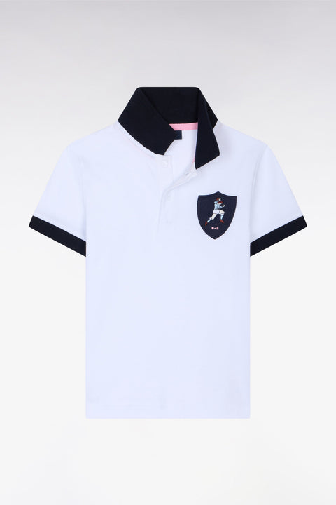 Polo à manches courtes en jersey coton blanc écusson rugby - Image 1