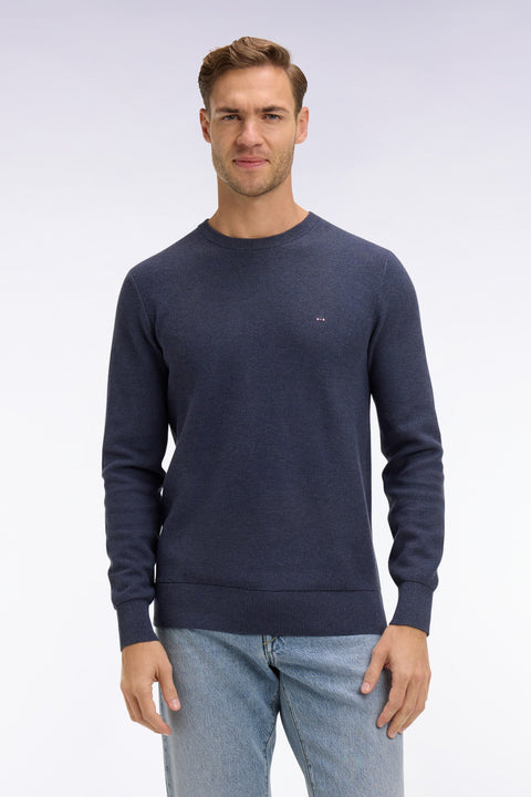 Pull col rond en coton bleu foncé - Image 3