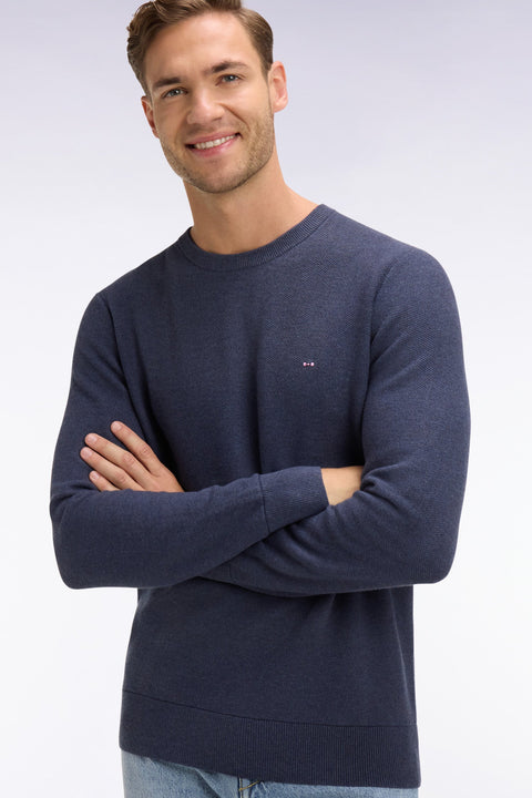 Pull col rond en coton bleu foncé - Image 1