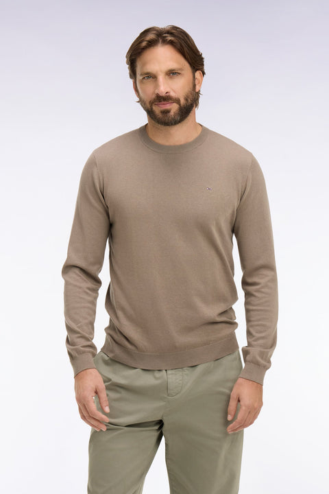 Pull col rond en coton et soie mélangés beige - Image 3