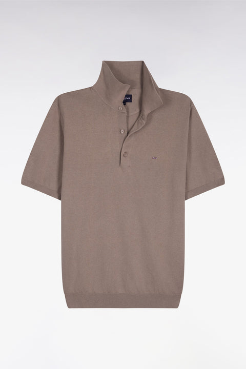 Pull manches courtes col polo en coton et soie mélangés beige - Image 2