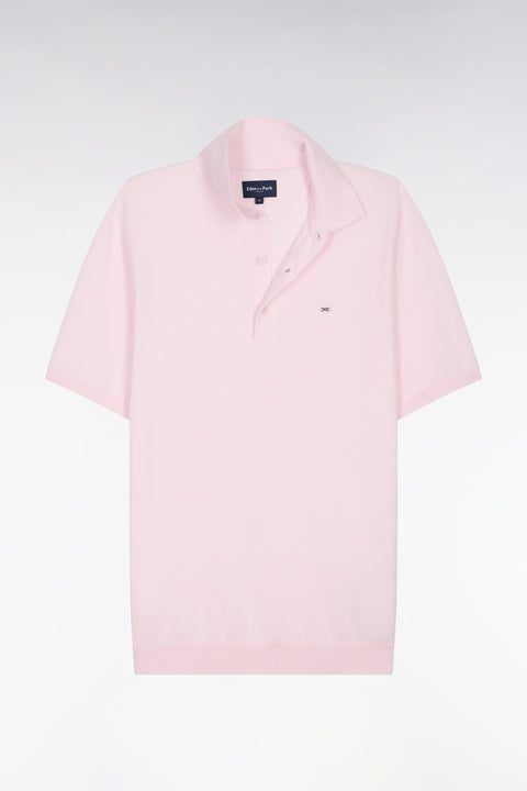 Pull manches courtes col polo en coton et soie mélangés rose - Image 2