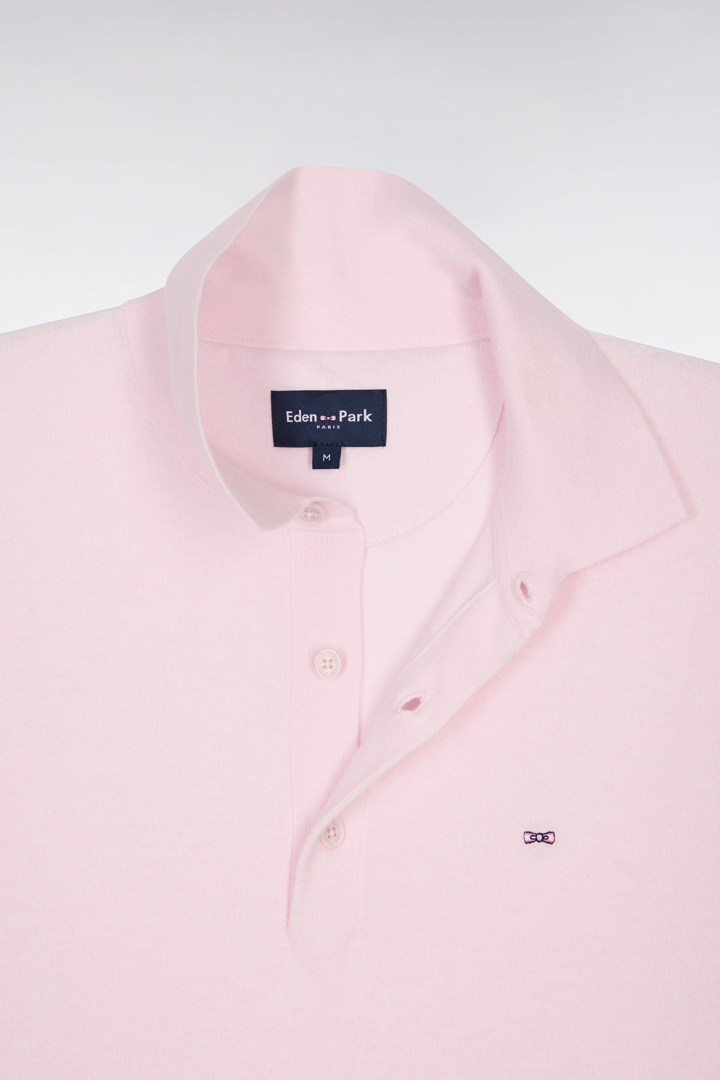 Pull manches courtes col polo en coton et soie mélangés rose