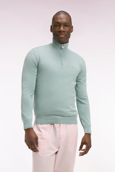 Pull col camionneur en coton vert d'eau - Image 3