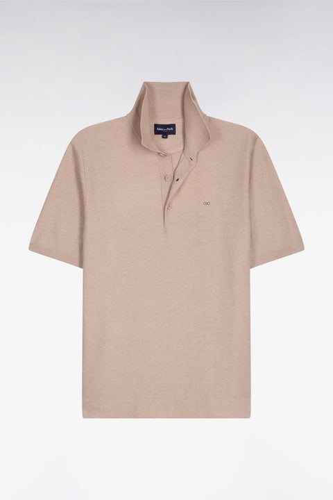 Pull manches courtes à col polo en coton et lyocell mélangés beige - Image 2