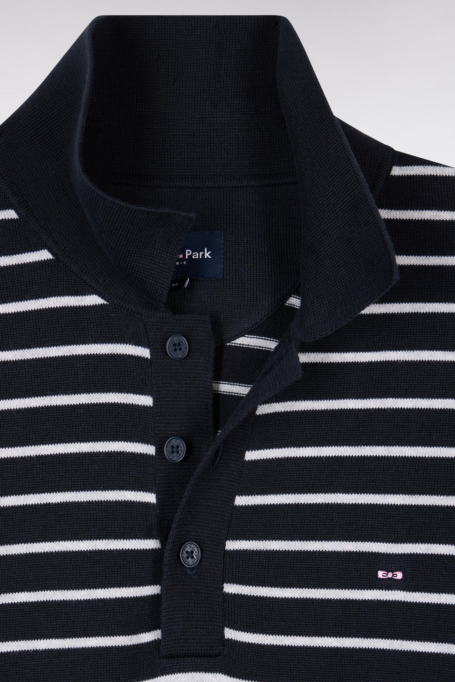 Pull manches courtes à col polo en coton gris rayé