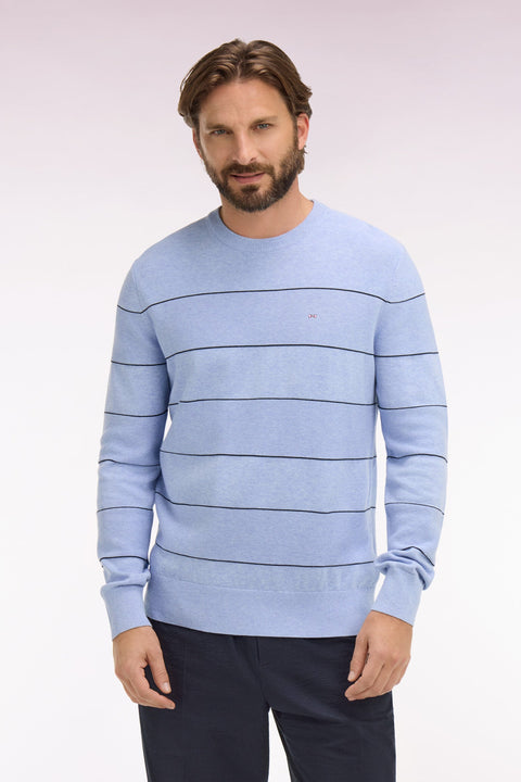 Pull col rond en coton ciel rayé - Image 3