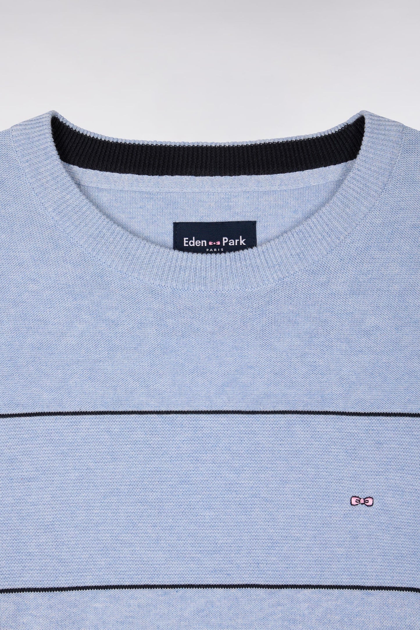 Pull col rond en coton ciel rayé
