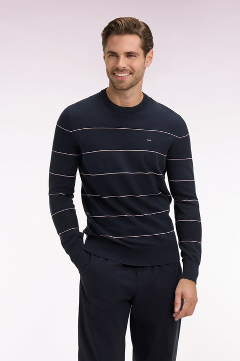 Pull col rond en coton marine rayé - Image 3