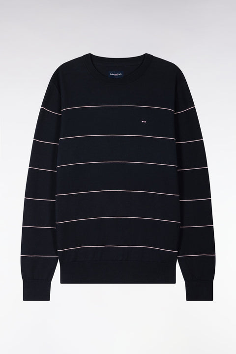 Pull col rond en coton marine rayé - Image 2