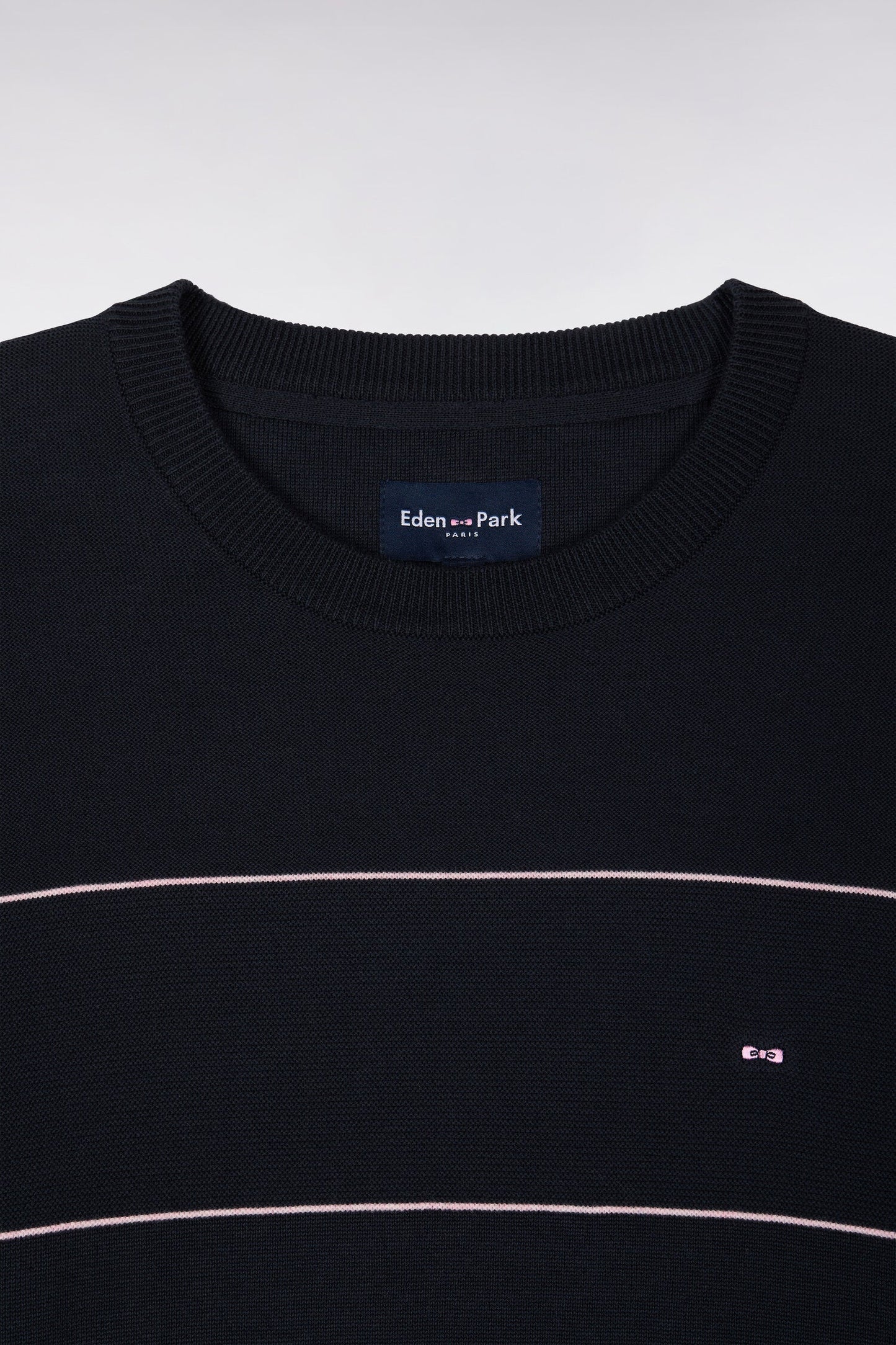 Pull col rond en coton marine rayé
