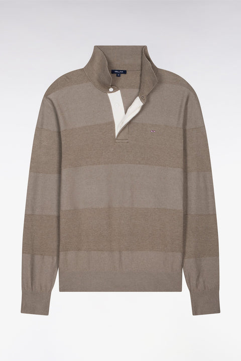 Pull col maillot rayé en coton et lyocell mélangés beige - Image 2