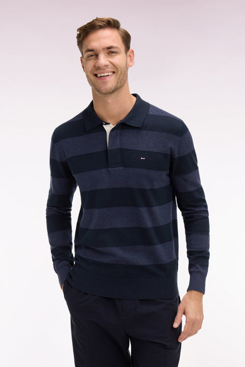 Pull col maillot rayé en coton et lyocell mélangés marine - Image 3