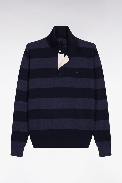 Pull col maillot rayé en coton et lyocell mélangés marine - Image 2