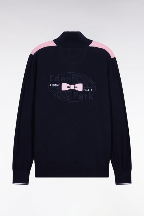 Pull à col maillot en coton rose brodé - Image 2
