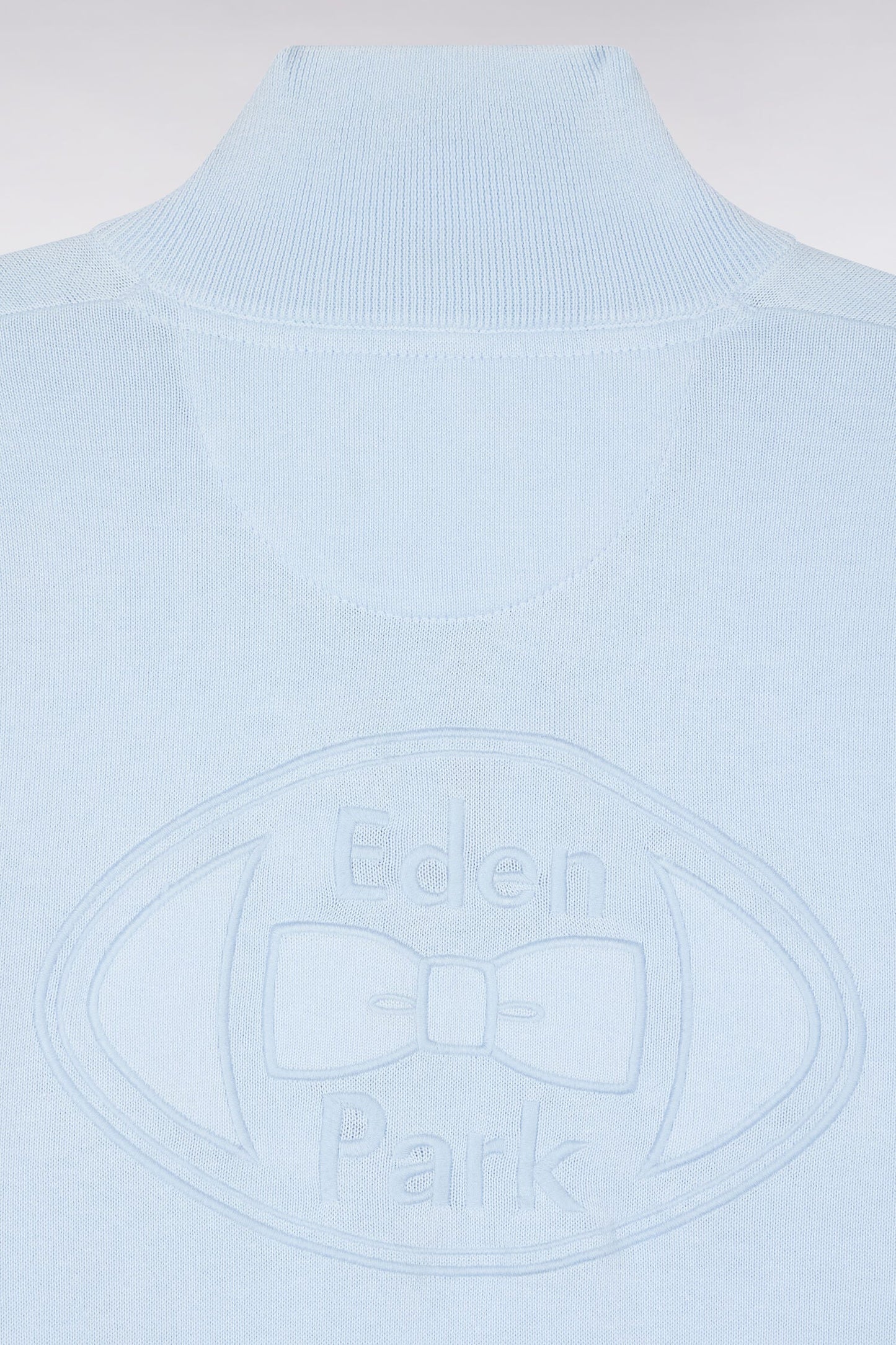 Pull col maillot en coton bleu ciel à double rayures manches