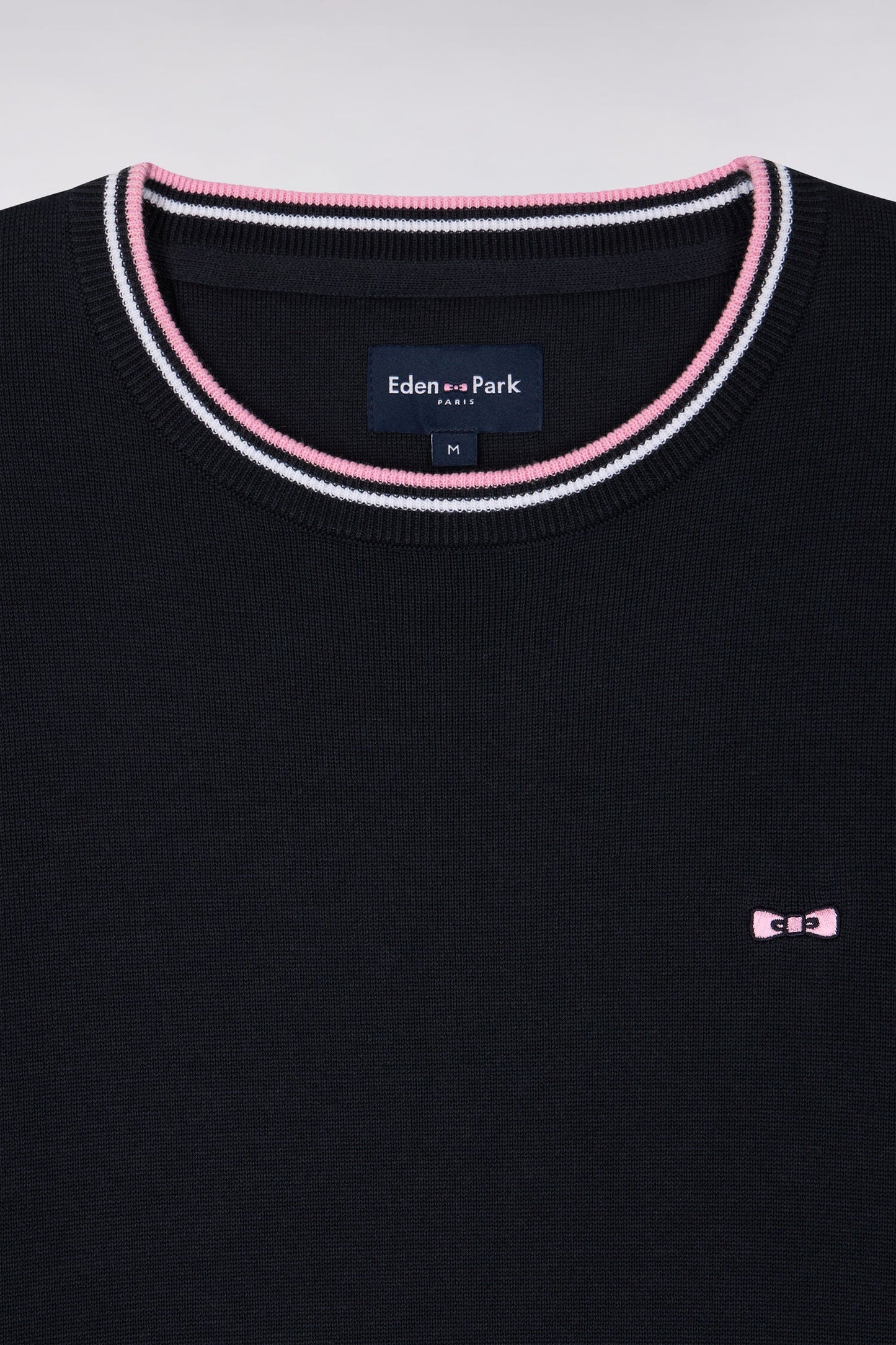 Pull col rond en coton marine à rayures fines