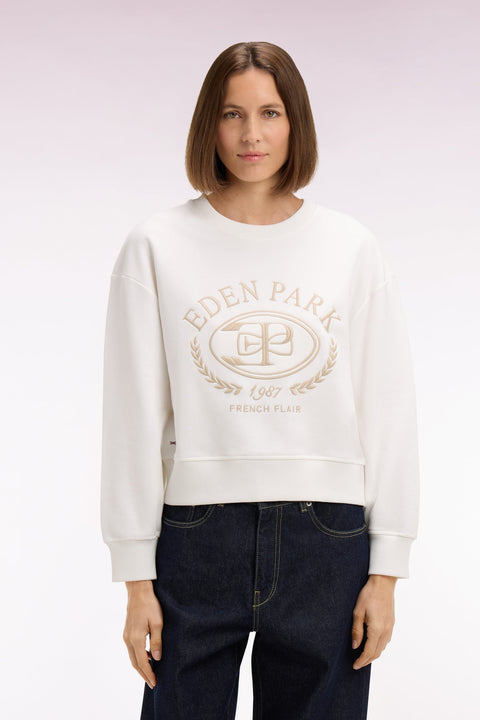 Sweatshirt en coton écru brodé coupe relaxed - Image 3