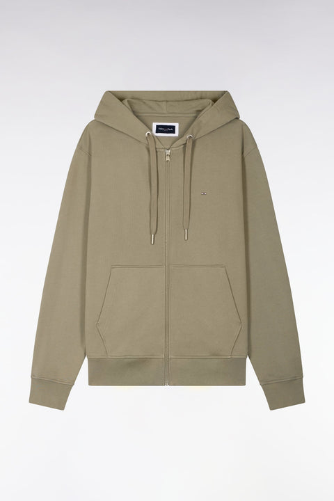 Sweatshirt zippé à capuche en molleton coton kaki - Image 2