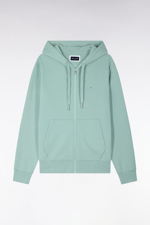 Sweatshirt zippé à capuche en molleton coton vert d'eau - Image 2