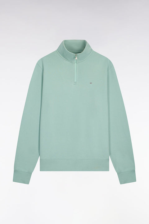 Sweatshirt col camionneur en molleton coton vert d'eau - Image 2