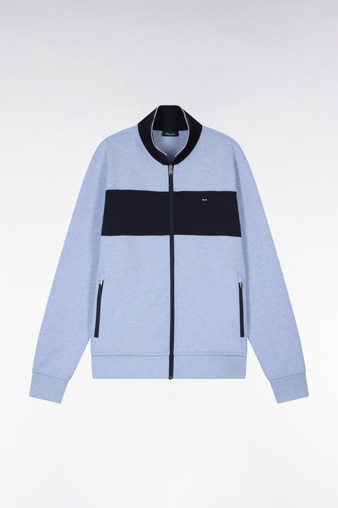 Sweatshirt zippé col polo en molleton bleu ciel - Image 2