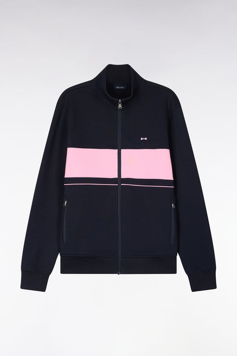 Sweatshirt zippé en molleton marine bande rose - Image 2