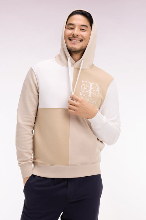 Sweatshirt à capuche en molleton beige colorblock cadrans coupe regular - Image 1