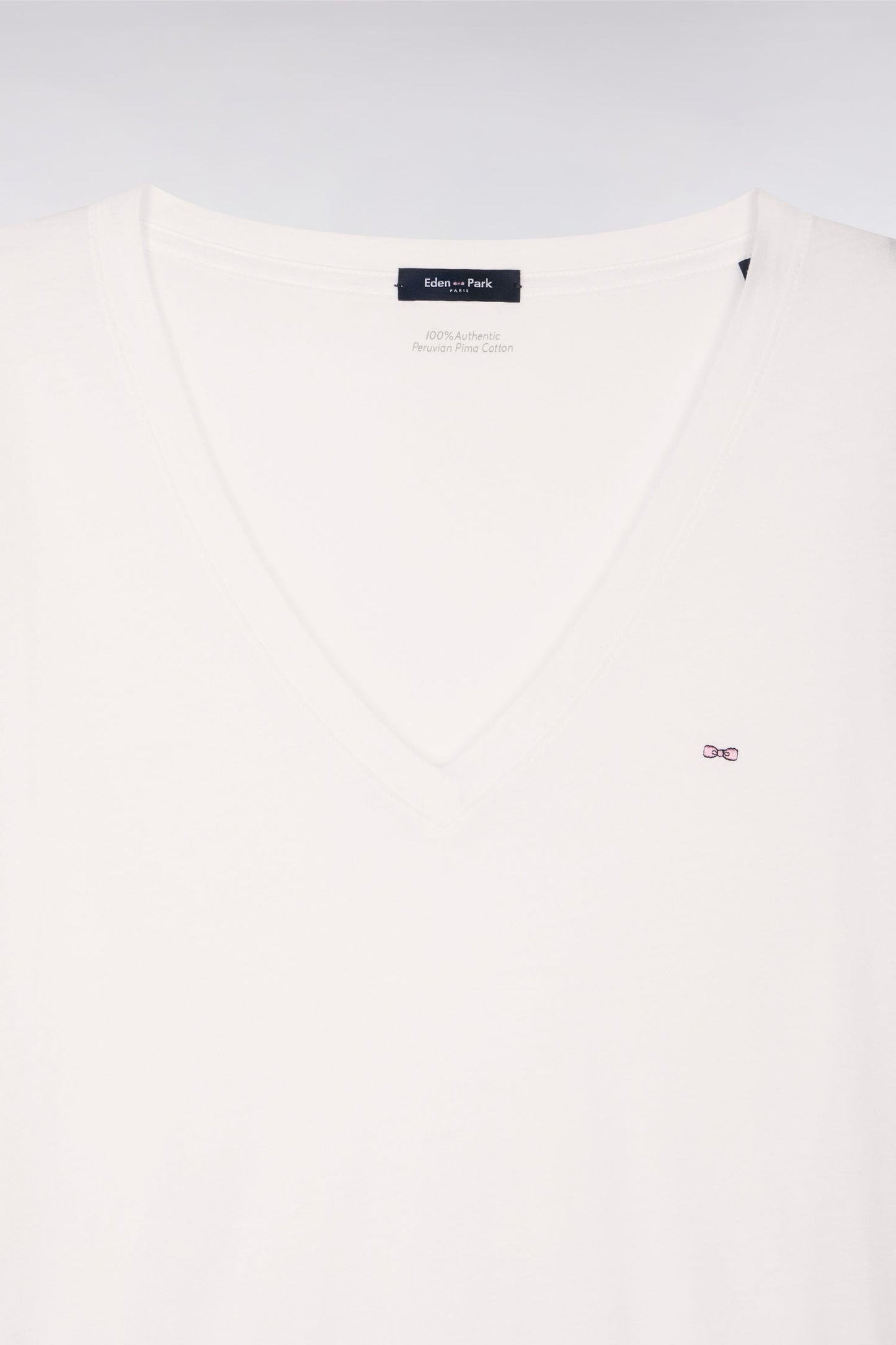 T-shirt à manches courtes col V en coton Pima blanc coupe regular