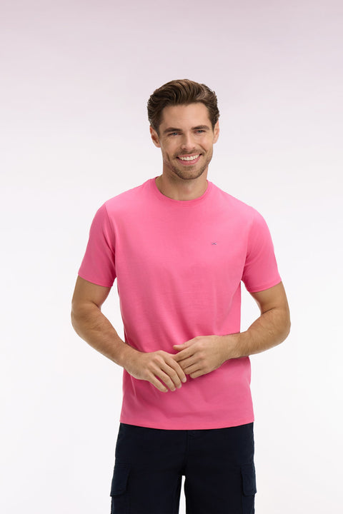 T-shirt à manches courtes en coton Pima fuchsia coupe regular - Image 1