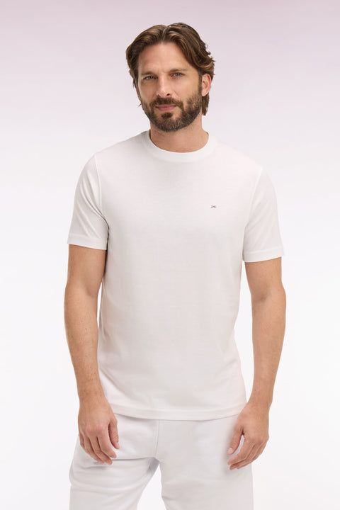 T-shirt à manches courtes en coton Pima blanc brodé coupe regular - Image 3