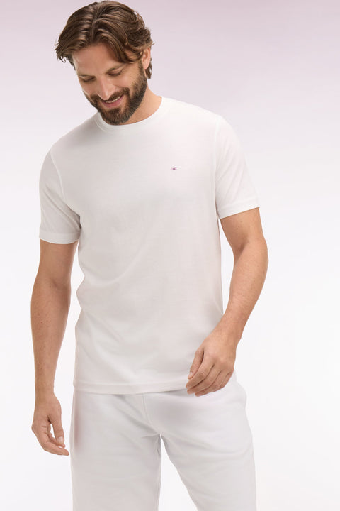 T-shirt à manches courtes en coton Pima blanc brodé coupe regular - Image 1