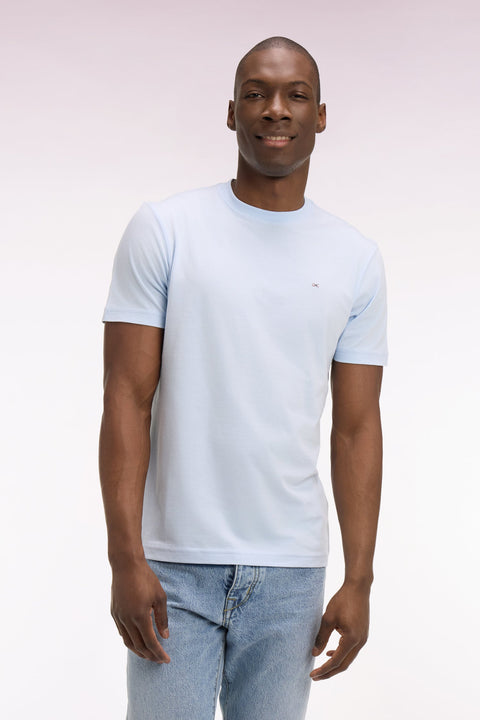 T-shirt à manches courtes en coton Pima bleu ciel brodé coupe regular - Image 3