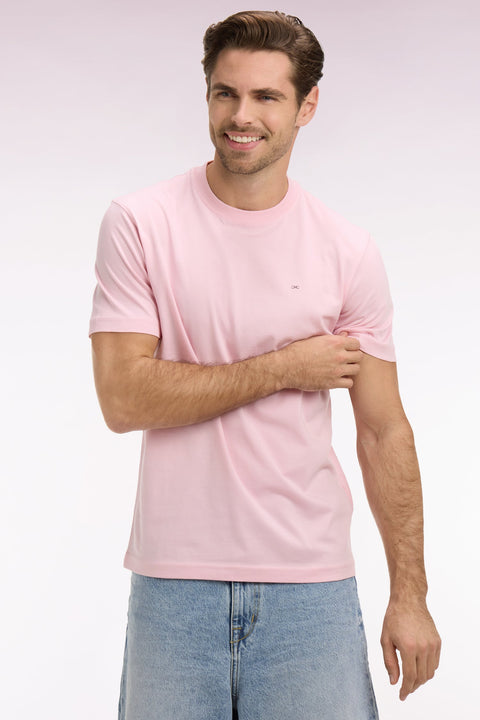 T-shirt à manches courtes en coton Pima rose brodé coupe regular - Image 1