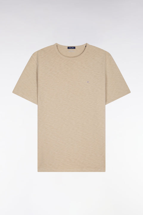 T-shirt à manches courtes en jersey de coton slub beige coupe regular - Image 2
