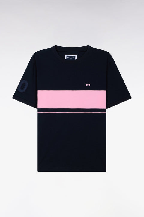 T-shirt à manches courtes en coton marine découpes roses coupe regular - Image 2