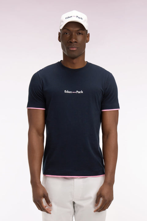 T-shirt à manches courtes en coton marine broderie Eden Park coupe regular - Image 3
