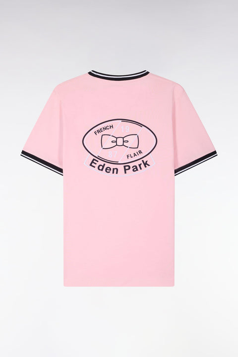 T-shirt à manches courtes en coton rose brodé coupe regular - Image 2