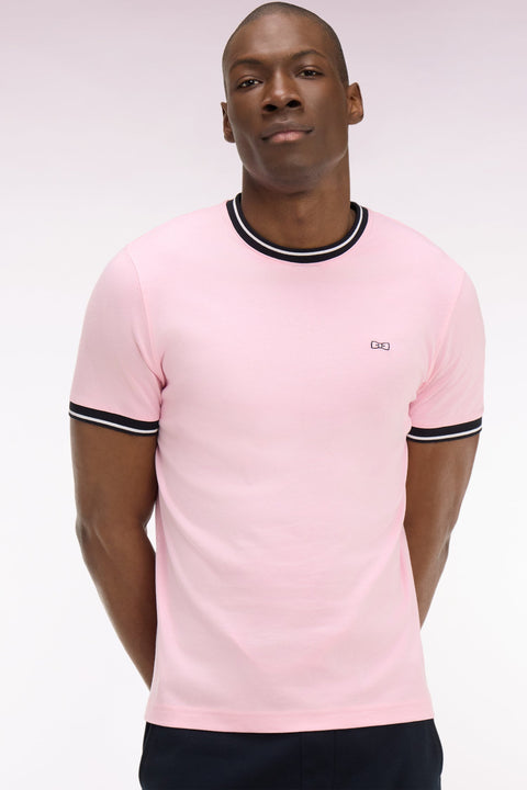 T-shirt à manches courtes en coton rose brodé coupe regular - Image 1