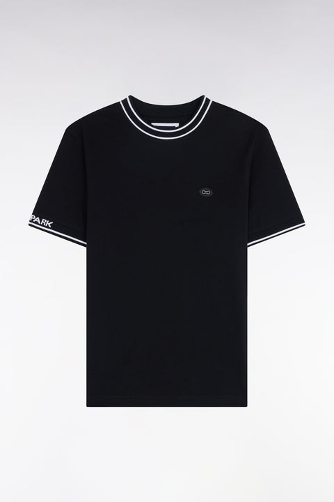 T-shirt à manches courtes en coton noir jacquard Eden Park coupe regular - Image 2