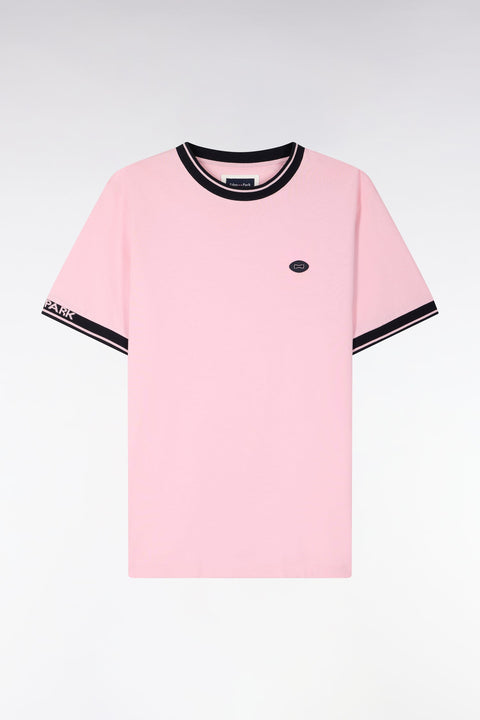 T-shirt à manches courtes en coton rose jacquard Eden Park coupe regular - Image 2