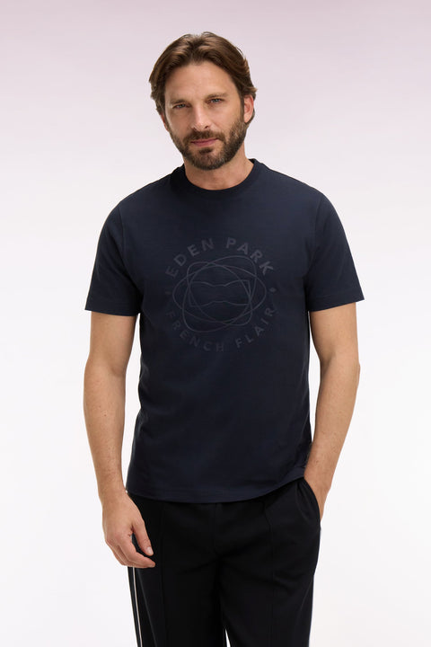 T-shirt à manches courtes en coton marine sérigraphié coupe regular - Image 3