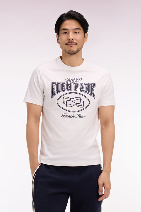 T-shirt à manches courtes en coton écru sérigraphie marine coupe regular - Image 3
