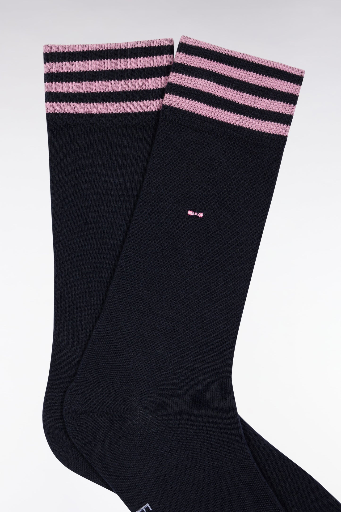 Chaussettes en coton stretch mélangée marine à bordures rayées