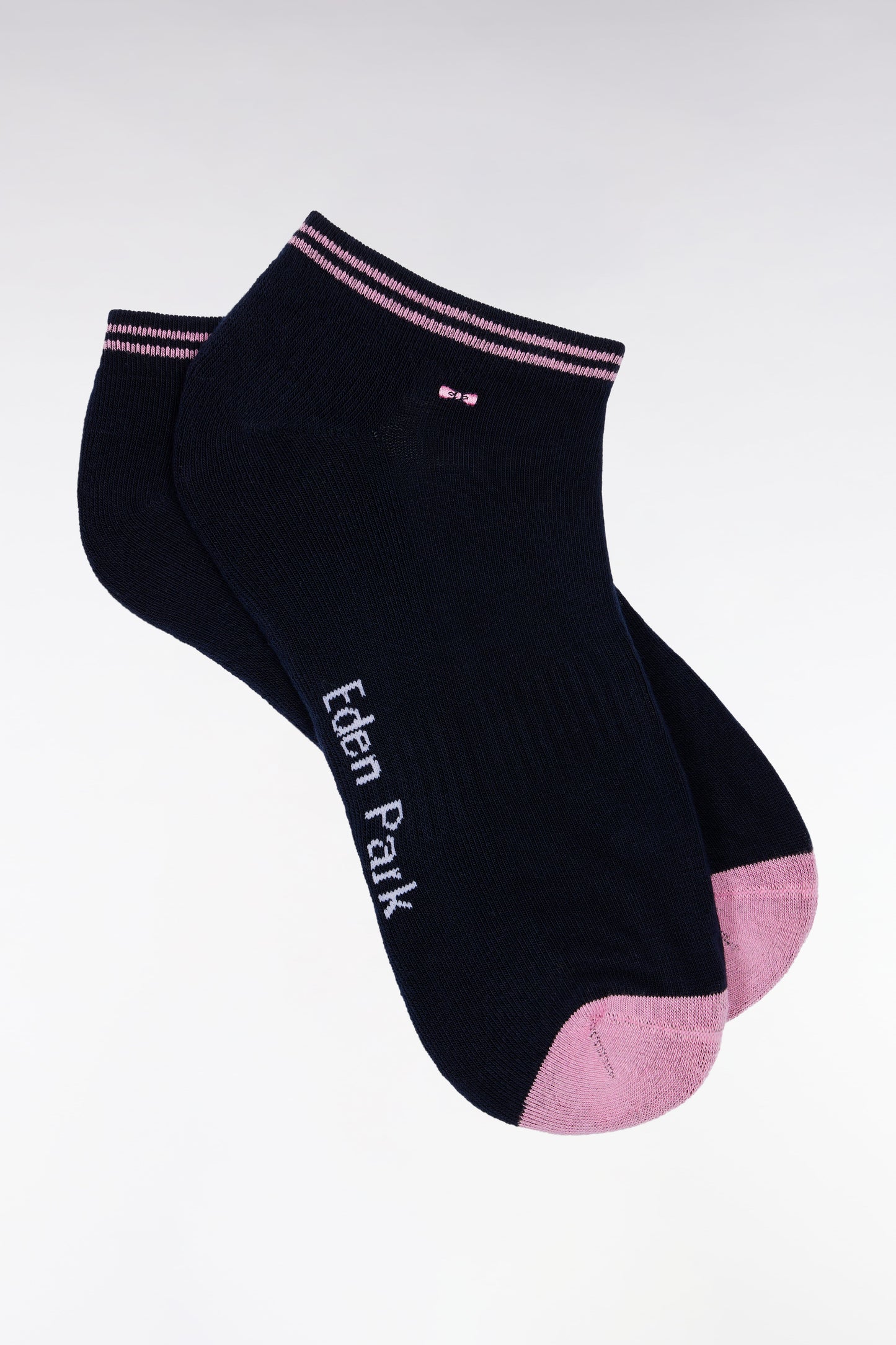 Chaussettes basses en coton stretch mélangé marine bordure rayée