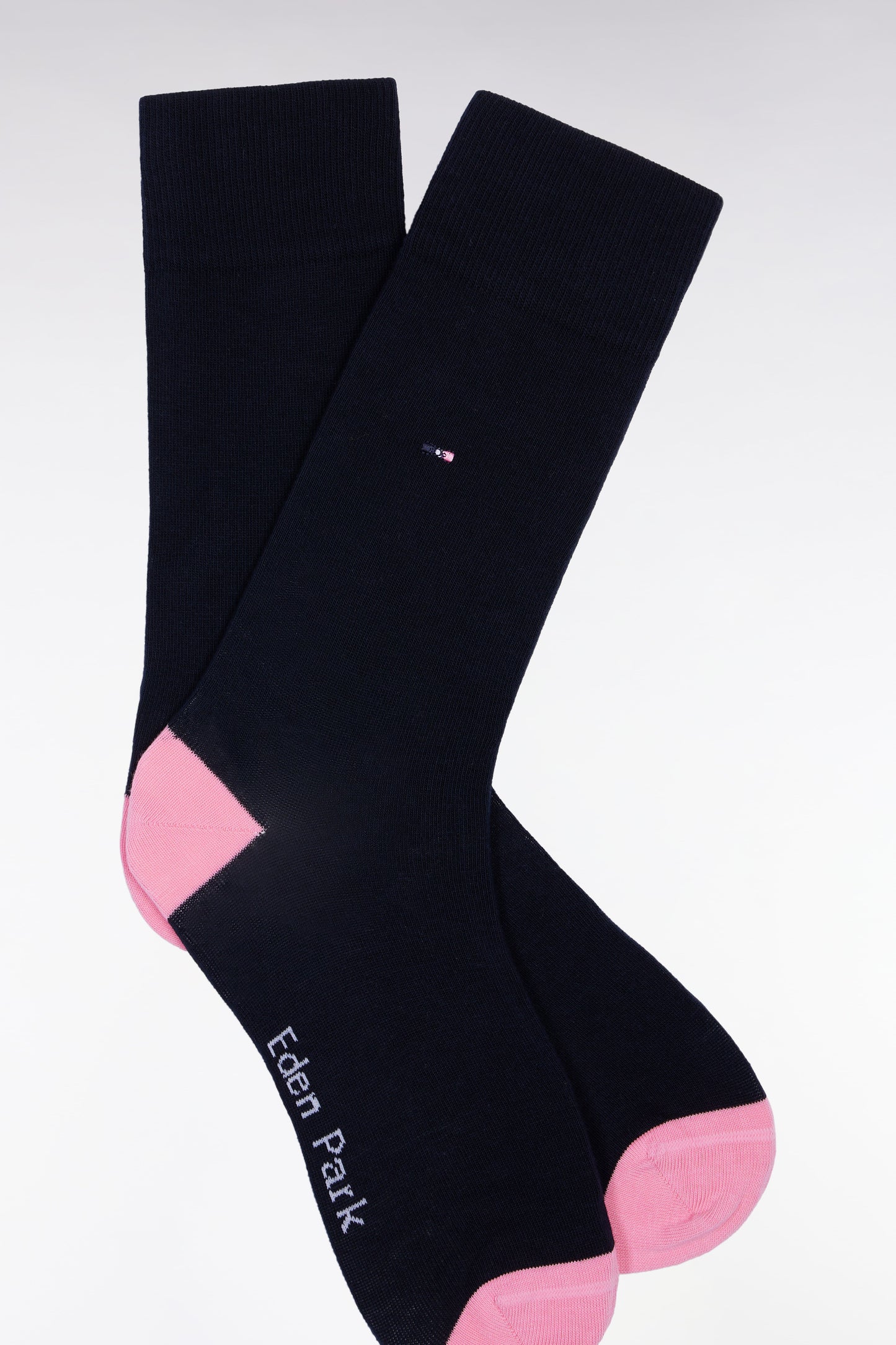 Chaussettes en coton mélangé bleues à renforts roses