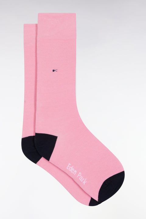Chaussettes en coton mélangé roses à renforts marine - Image 1