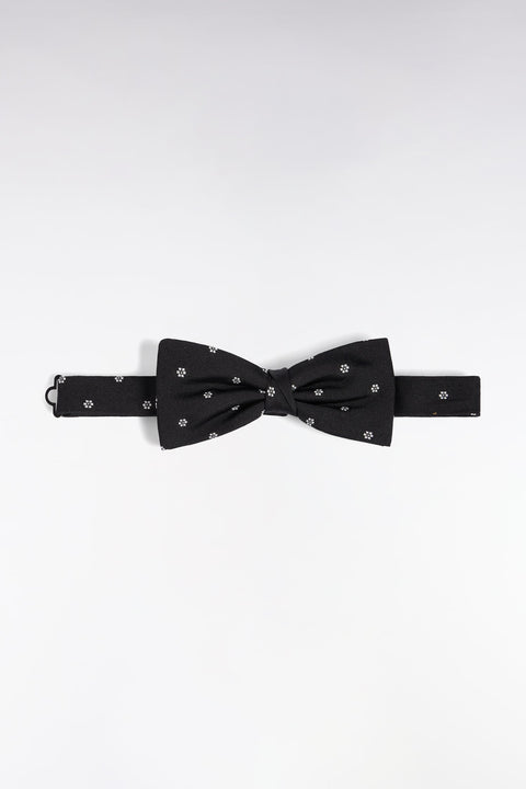 Nœud papillon en soie noir à micro-motifs fleurs - Image 1